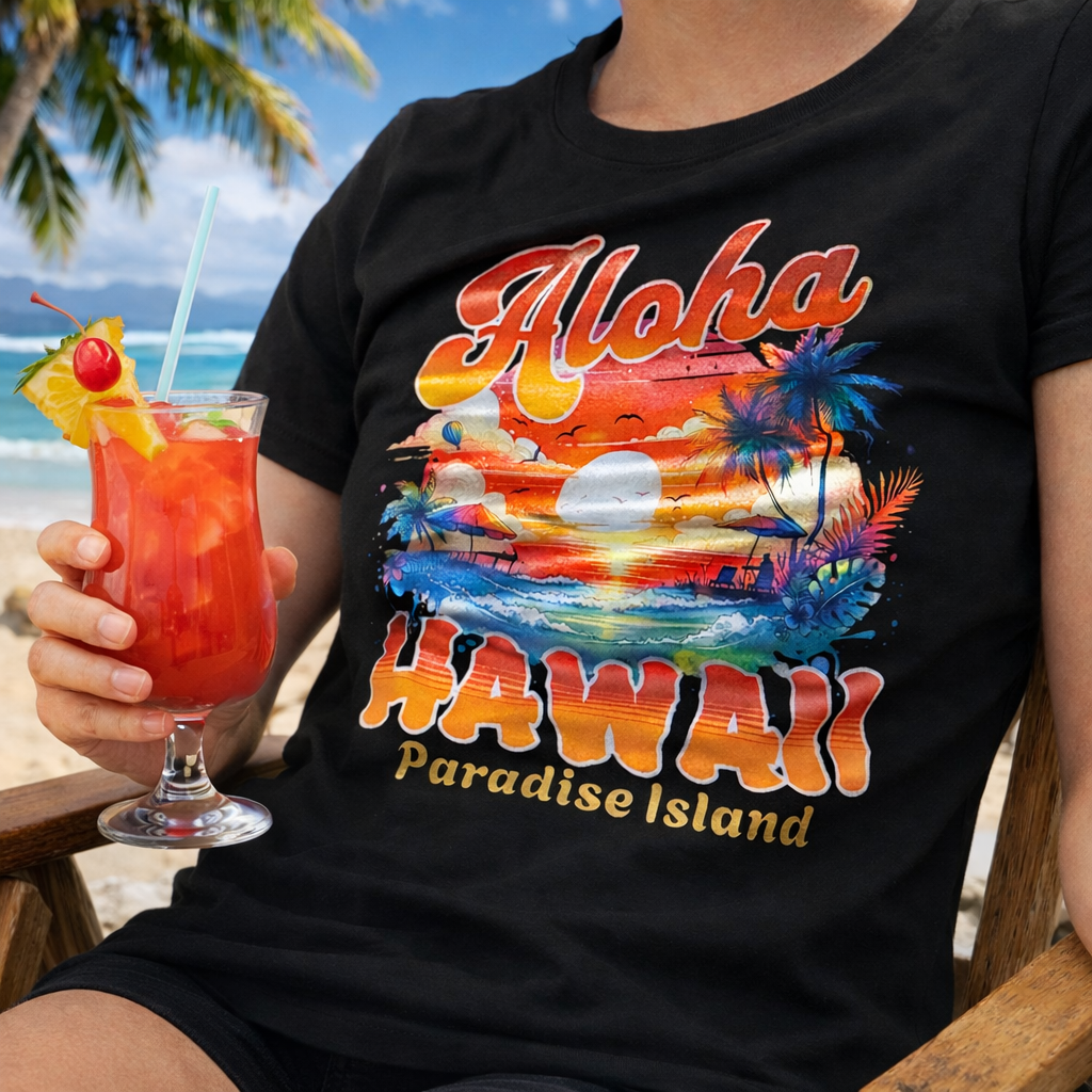 Metallic Aloha-black-t-shirt
